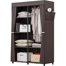 INGIORDAR 휴대용 옷장 정리함 보관함 커버 포함 흔들리지 않는 원단 걸이 선반 86.4cm(34인치) 침실용 블루126797, Coffee