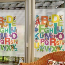 자외선차단필름 사생활보호필름 창문시트지 유리창 암막 칼라안개시트_동물친구들의 알파벳2_A02_W90xH120cm