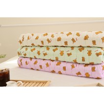 풍기 인견 매트 곰돌이 누빔 소프트 침대 패드 싱글/퀸 사이즈, 연보라, 체크러브베어