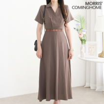 모리스커밍홈 한정수량/패플단독 모리스커밍홈 페미닌 벨트셋 린넨 반팔 원피스_M2207OP180B