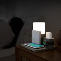 [M_tech] 침실 LED 스탠드조명 알람탁상시계 무드등 고속무선충전기 애플워치 갤럭시 UM-AL3IN1 PLUS, UM-AL3IN1(고속충전어댑터 QC30W 구입)