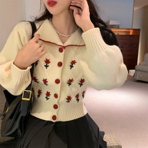 여성 꽈배기 연핑크 볼레로 초록 트위드 스팽클 아가일 교복 니트 가디건 프랑스 카디건 코트 봄과 가을 달콤한 인형 칼라