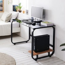 홈오피스 모니터 본체 거치대 컴퓨터 책상 블랙유리 거실 조립형 1인용 서재 신혼
