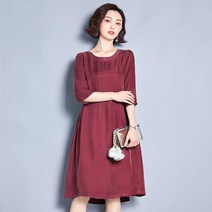 SJW 중년여성 여름원피스 무지 라운드 7부소매 루즈핏 미디 엄마원피스 40-60대 빅사이즈 12컬러