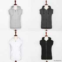 캐주얼 무지 후드 집업 조끼 R1601