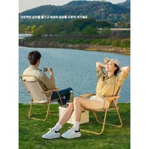 하이브로우 휴대용 경량 의자 힐링 체어 낚시, 카키 (블랙 체어 프레임) 엑스트라 라지 - 원목 팔걸