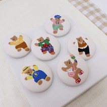 곰돌이 원형 뱃지 가방 에코백 앞치마 옷 고정 여밈 핀 뱃찌 브로치