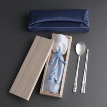 꿈많은거북 청소년 주니어 순은수저 80% 1벌 13세~19세용 고급 은수저세트 졸업 입학 생일 기념일 선물, 청색, 홍보자기인쇄