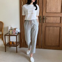 코지 여자 센스 잔줄 큰줄 2종류 허리밴딩 일자 면바지