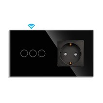 Bingoelec Tuya WiFi 스위치 일반 소켓 없음 중립 와이어 유리 패널 1/2/3gang 스마트 스위치 작동 Alexa Google 홈, black 3g with socket