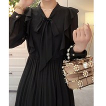 10월하객룩 아나운서원피스 9월하객룩 결혼식복장 쉬폰 플리츠