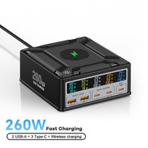 핸드폰충전기 멀티충전기 차량용 충전기 C타입 260W USB C GaN 무선 충전기 PD3.1 QC3.0 고속 PPS 5 포트 충전 맥북 프로 아이폰 삼성 노트북용, 1.EU Plug+260W GaN Charger