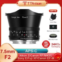 TTArtisan 7.5mm F2 APS-C 어안 렌즈 수동 초점 프라임 SONY E FUJI X Canon M Nikon Z Leica L 마운트, 01 Black_05 후지 xf