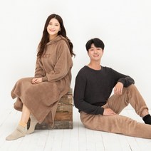코디에듀 커플잠옷 수면원피스 여자 홈웨어 후드 미디원피스(무릎길이)