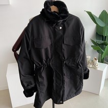메이룸 하이넥자켓 안감 밍크퍼 하이넥 허리 스트링 야상 자켓