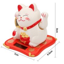 태양 강화한 Maneki Neko 흔들며 팔 행운의 고양이 운이 좋은 홈 오피스 및 자동차 장식, [03] White