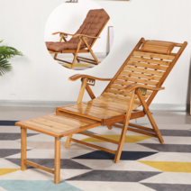 접이식 대나무 침대 의자 원목 테라스 낮잠 썬베드, 대나무와나무조합라운지의자면쿠션