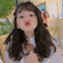 하이유니 히피 펌 롱 헤어 아동용 가발, 네츄럴블랙 - 통가발+거치대+가발망