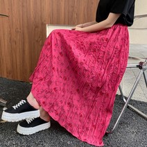 다이뻐 DAIBBU 리틀깽스 빅사이즈 데일리 여름휴가패션 블랙 핑크 플라워 꽃 비비드 컬러풀 시원한 쉬폰 주름 링클 린넨 플라워 롱스커트