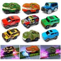 led 라이트 업 공룡 자동차 광선 경주 트랙 전자 자동차 장난감 깜박이 아이 철도 luminous machine track car