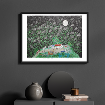 [그림닷컴] 제주생활의 중도 (150 Editions) black sky 이왈종 판화 액자추가가능, (원목)우드베이지