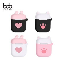 bob 큐티 쫑긋 에어팟 키링세트 실리콘 범퍼케이스 W3B0878, 수앤진쿠팡 블랙_발바닥_스티커증정