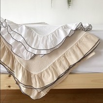 [패드랑] 레이스 프릴장식 풍기인견 목화솜 스프레드 여름 이불 겸 침대패드, 화이트