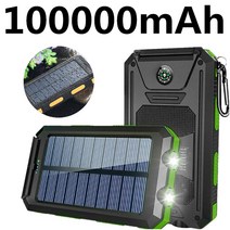 ARTECK®100000mAh 대용량 휴대용 태양광 이동전원 휴대폰 급속충방수성, 그린