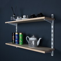 내맘대로자른나무 2단 찬넬선반 벽선반 원목 나무 선반세트, 화이트 받침대