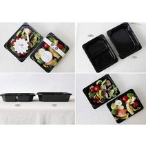 일회용 검정 사각 도시락 2p 샌드위치박스 샌드위치용기 샐러드 상자 다과 샌드위치도시락 서포트 피크닉 어린이 단체