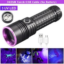 고휘도 손전등 야외 충전식 줌기능 초강력 초소형 30W 미니 UV 365nm 자외선 Blacklight USB 보라색 Linternas 카펫 애완 동물 소변 감지기, 없음, 30W 365NM No Battery