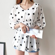 미미야 로맨디 하트 페플럼 블라우스