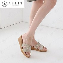 애슬릿 애슬릿 진주 반짝이 H 스트랩 여성 통굽 웨지 슬리퍼