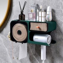 누바론 휴지걸이 무타공 서랍 선반 화장지 걸이, 다크 그린, 1개