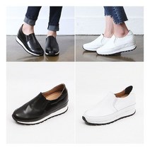티투알 7cm키높이 천연소가죽 여성슬립온수제화 토스 W52 블랙 화이트