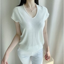 4color 수입 미란다 캡소매 반팔 여리여리 기본 브이넥니트