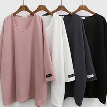 소매 라벨 유넥 박시 긴팔티 302G400S 빅사이즈 여성