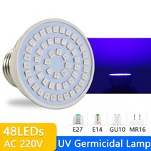 uv살균기 자외선 UVC 살균 소독 led 램프 AC 220V E27 전구 UV 살균기 오존 스포트 라이트 GU10 살균 진드기 박테리아 죽이기, 01 UV Germicidal 48LEDs