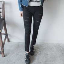 뉴클로 여성용 칼절개 블랙 스크레치 진팬츠 NQL-A1608 가을 팬츠 가을 스키니진