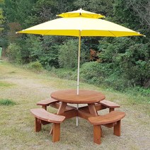 (테이블공장) 원형 8인용 원목 야외 테이블 야외용 반조립, 살구색