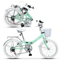 바이맥스 샤프리 자전거 미니벨로 20인치 접이식 접이형 바구니 미니 생활 접이식자전거, 민트