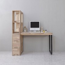 서재책상 디엘르 렉스 1000 아카시아원목 철다리 책상세트, 내추럴