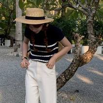 테이스티 ST 니트 라운드넥 반팔 스웨터 탑