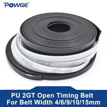 POWGE2GT 오픈 동기 벨트 2GT6 너비 4691015mm 폴리우레탄 스틸 PU GT2 타이밍 소형 백래시 3D 프린터, 6mm Color black, 50Meters