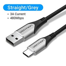 usb기기 usb Vention-USB c타입 케이블 3A 90 도 충전기 삼성 S10 샤오미 미 9 프로 핸드폰용 고속 게임 코, 03 straight Grey_04 1.5m, straight Grey