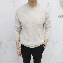 아도르클래식 트위드 꽈배기 캐시미어 라운드 긴팔 니트(ZR)