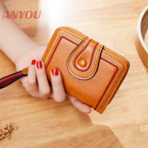 ANYOU women wallet 복고풍 지퍼형 카드수납 여성 반지갑 다용도 오르간형 카드지갑 여성지갑