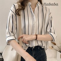 나바바 NB225 브이넥 스트라이프 5부 블라우스