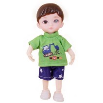 풍선 16cm 귀여운 소년 인형 13 이동식 관절 조각 머리 플라스틱 그린 눈 파란색 옷 아기 어린이 Diy 완구, [02] green