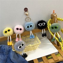 걸스코코 선글롱다리먼지키링 가방고리 에어팟 차키 열쇠고리 먼지폼폼이인형키링, 블랙, 1개